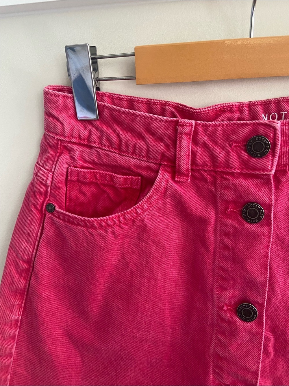 Hot Pink Button-Front A-Line Denim Skirt - Picture 3 of 10